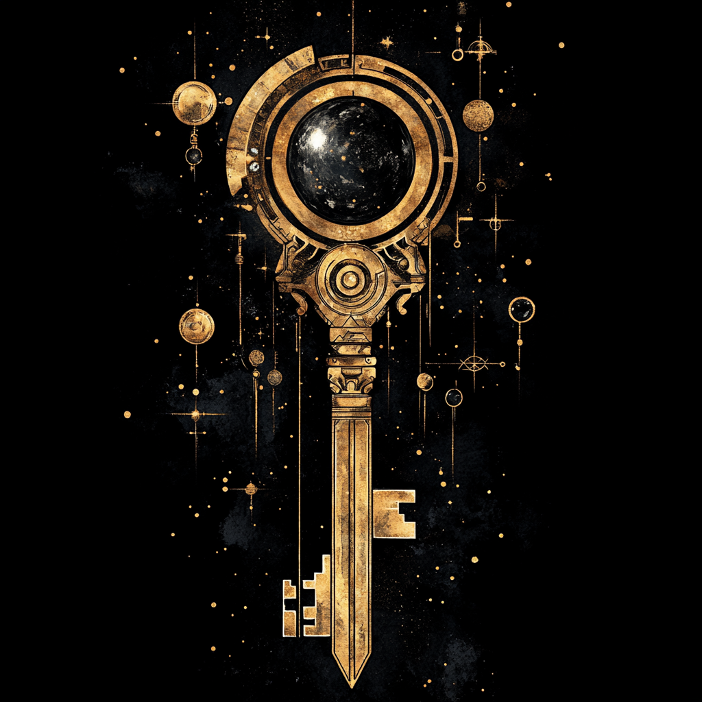 Celestial key black watercolour design