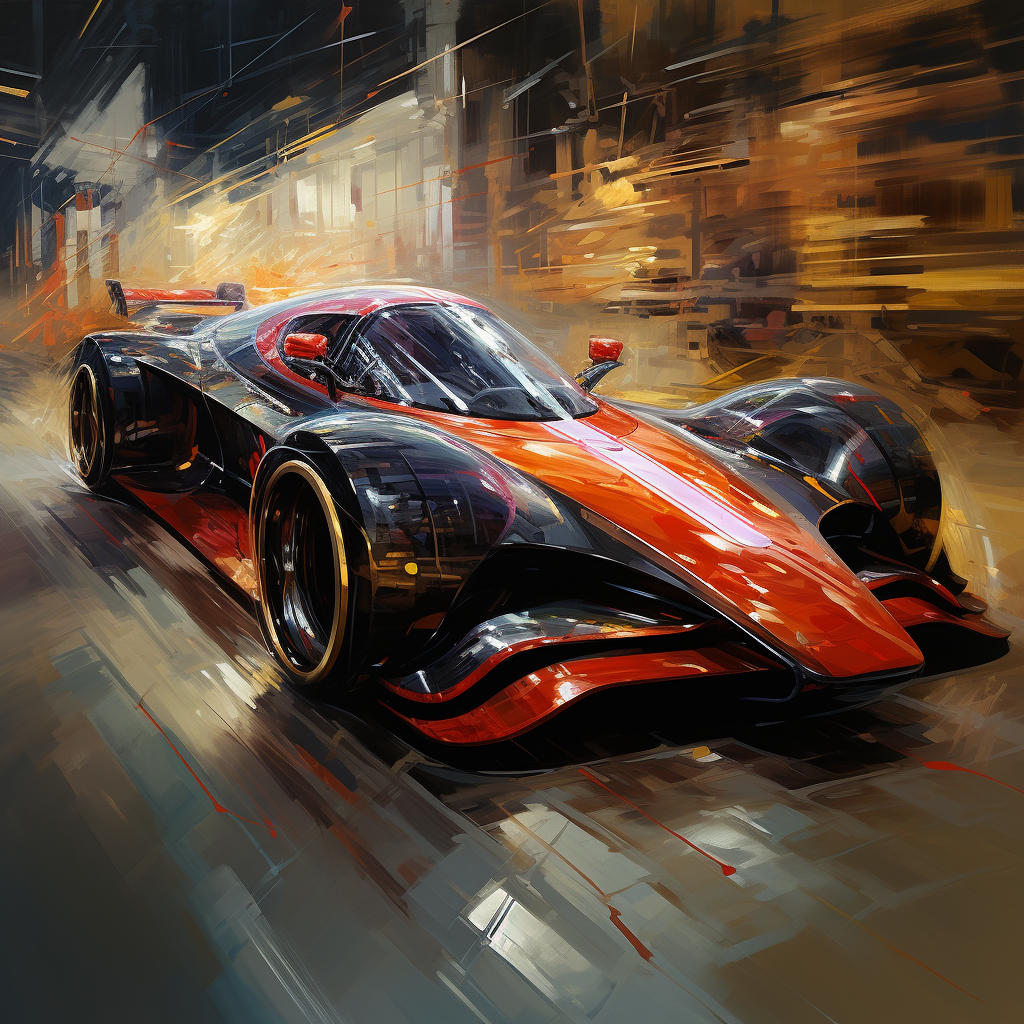 Futuristic concept racing car oil painting