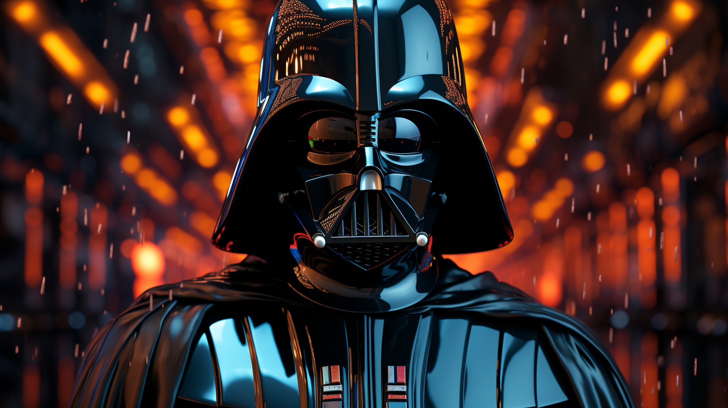 Futuristic Darth Vader wearing neon goggles