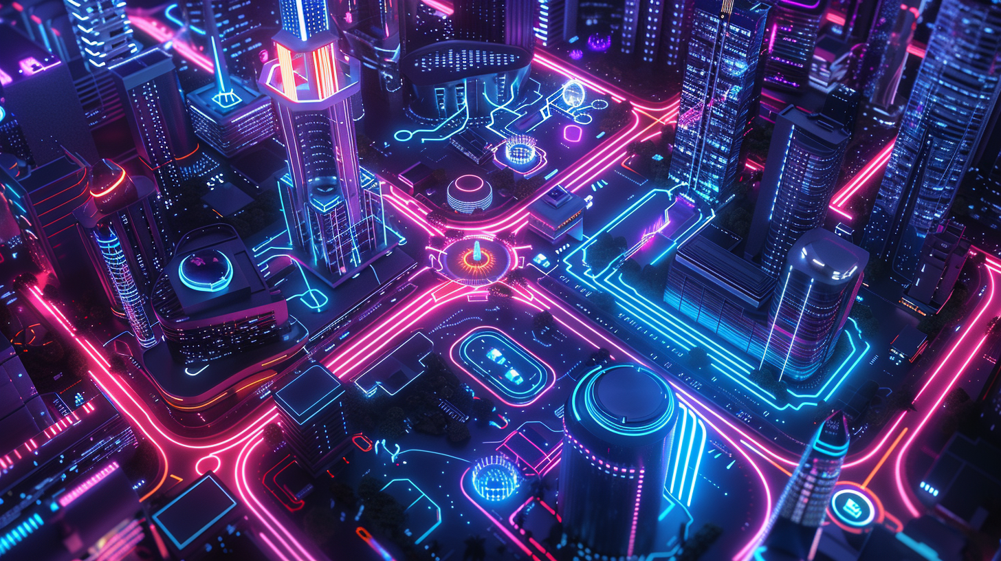 Neon futuristic city map night view