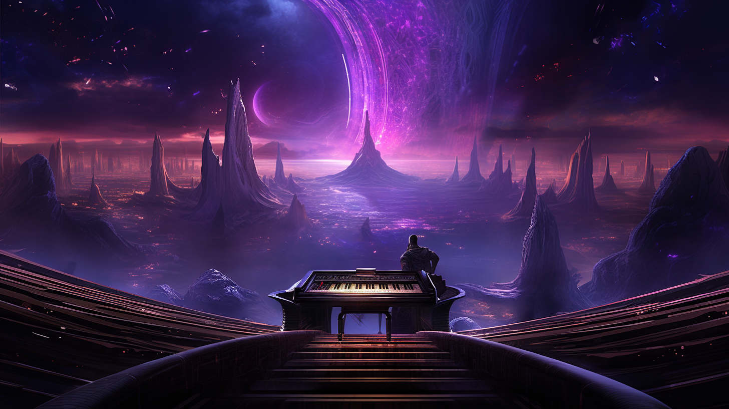 Alien Spaceship Destroying Earth with Neon Purple Lights