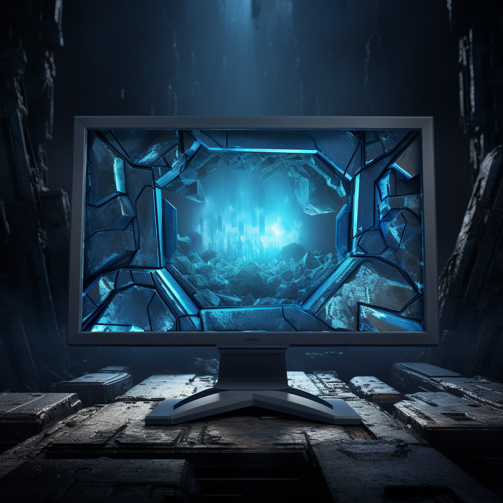 Detailed futuristic monitor with blue crystals