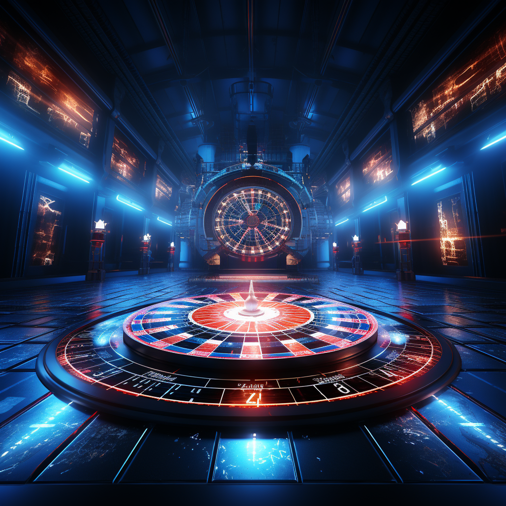 Futuristic dartboard with volumetric lighting