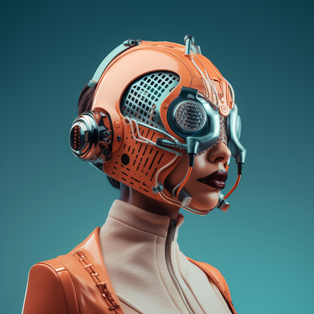 Person wearing funny futuristic mask