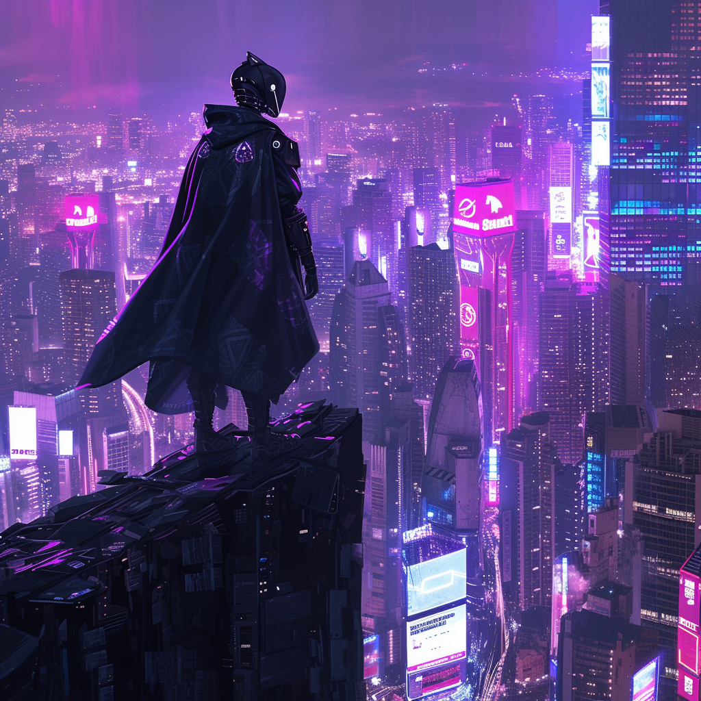 Masked Man in Futuristic Neon City