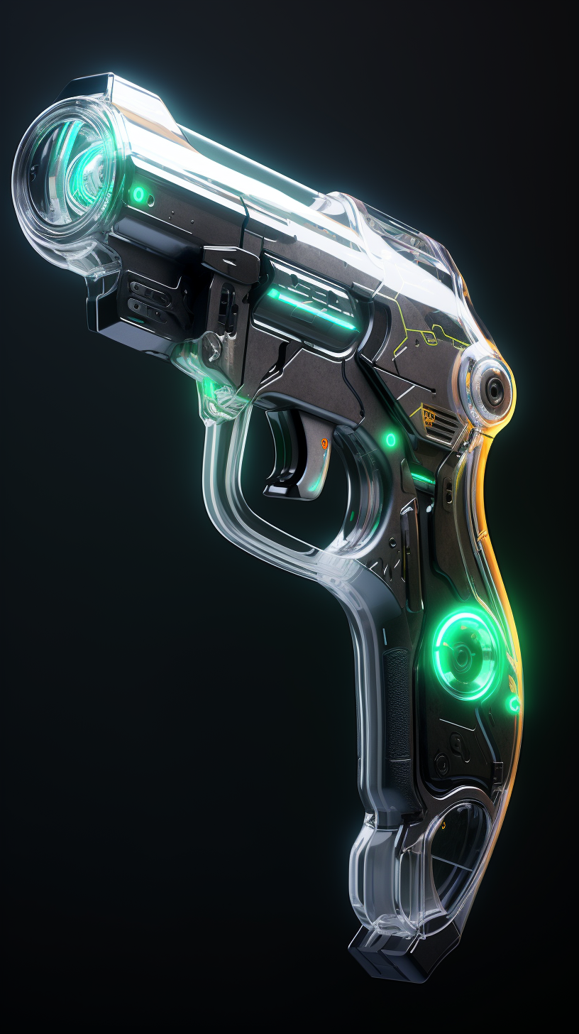 Futuristic pistol prototype in grey velvet case