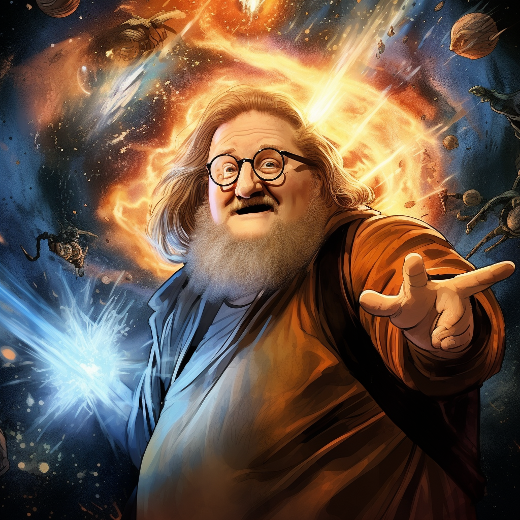 Gabe Newell as a powerful wizard