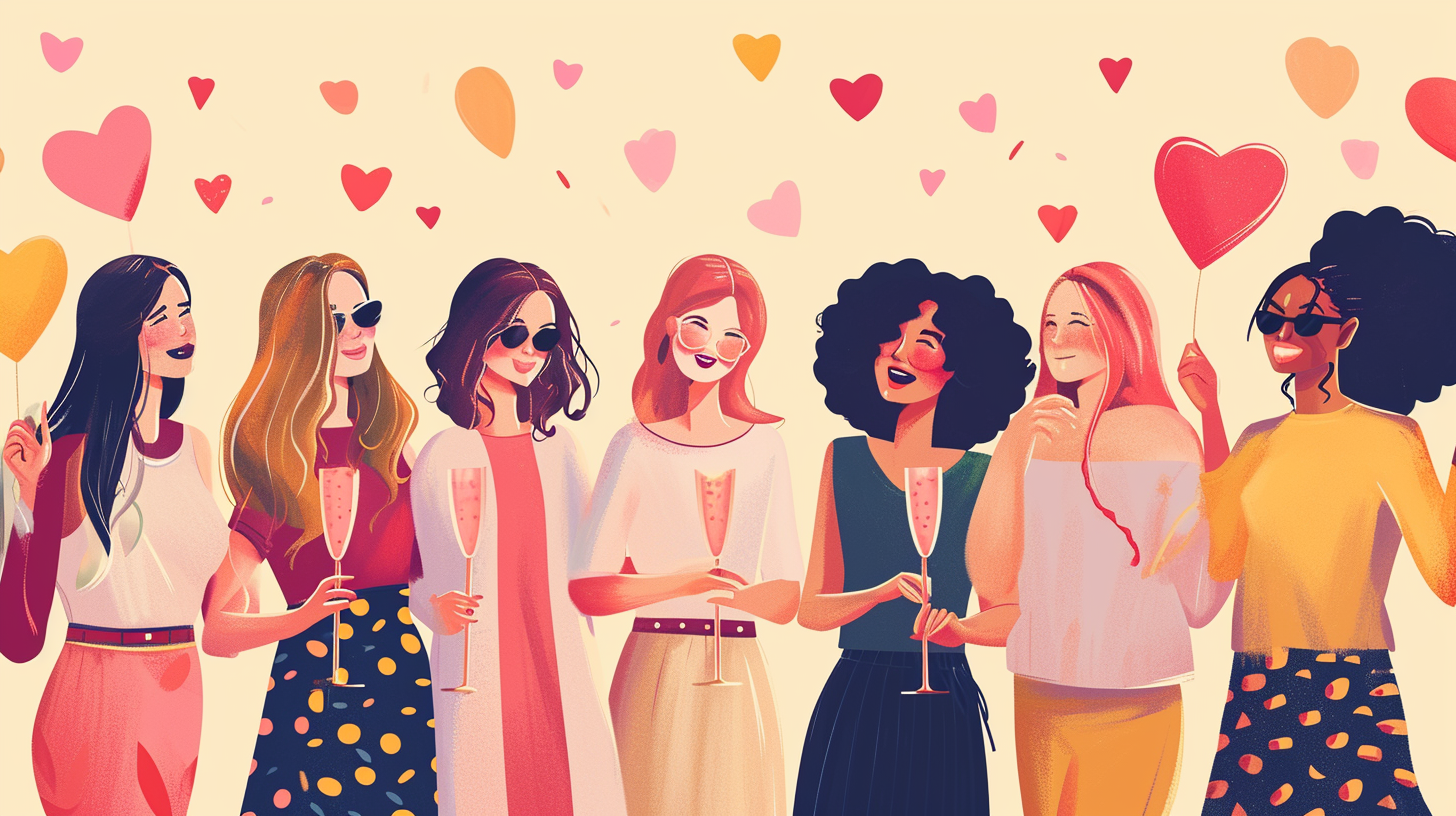 Group of female friends celebrating Galentines Day