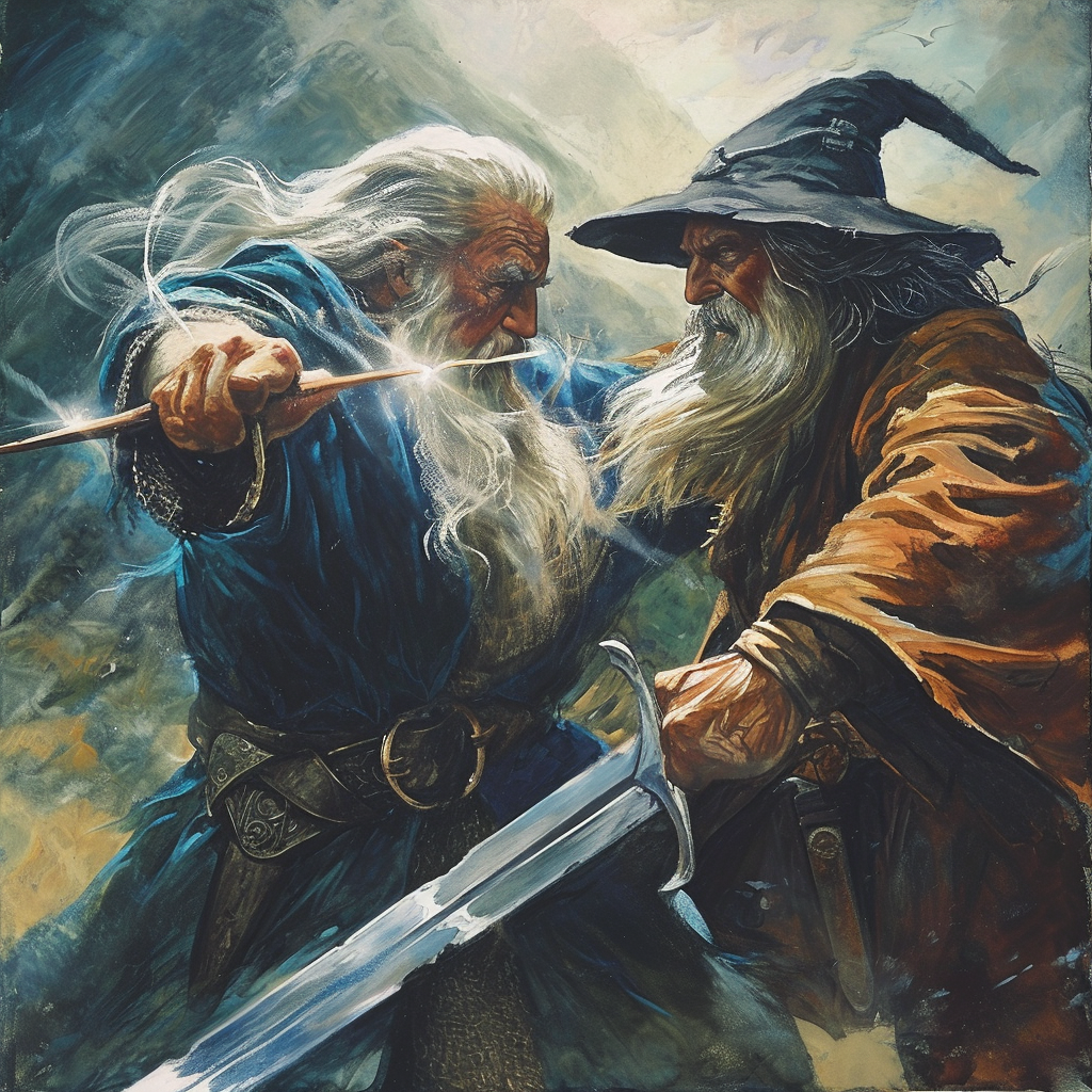 Gandalf battling Barlog in the dark fantasy realm