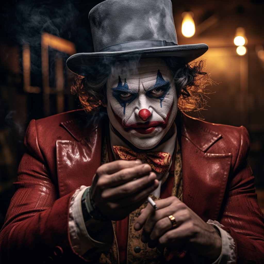 Gangster Clown Smoking a Cigar