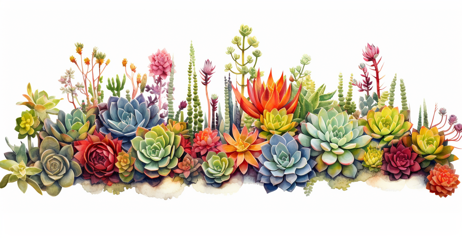 Colorful succulents in watercolor painting