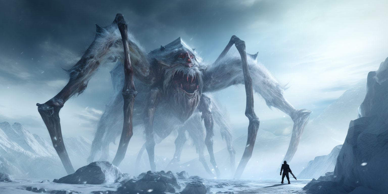 Massive Ice Spider Walking in Blizzard