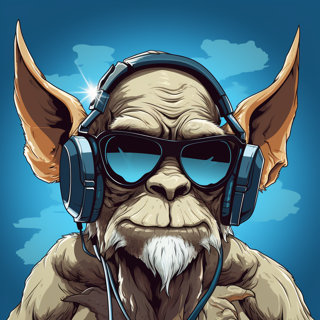 Cartoon gargoyle with stylish headphones and sunglasses