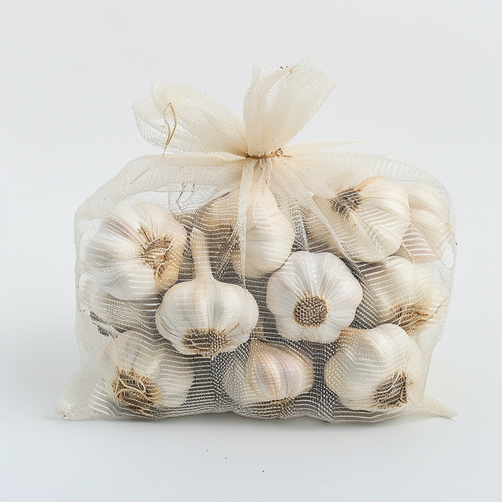 fresh garlic in mesh bag