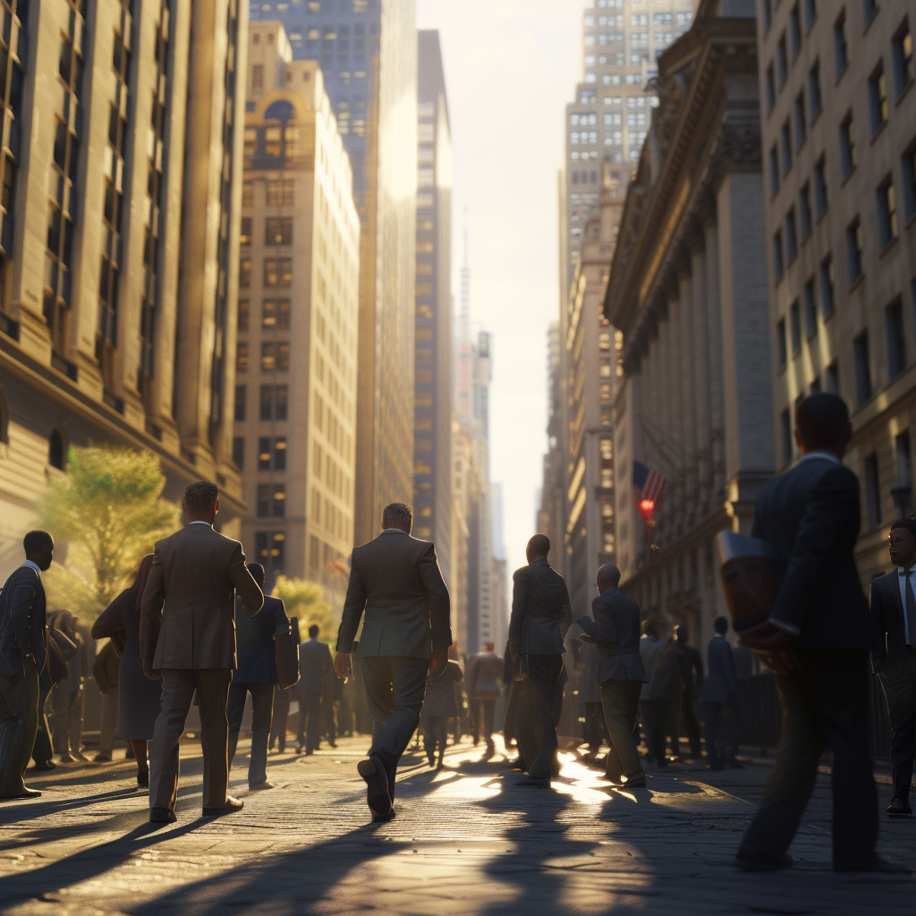 Professional Businessmen Gathering on Wall Street