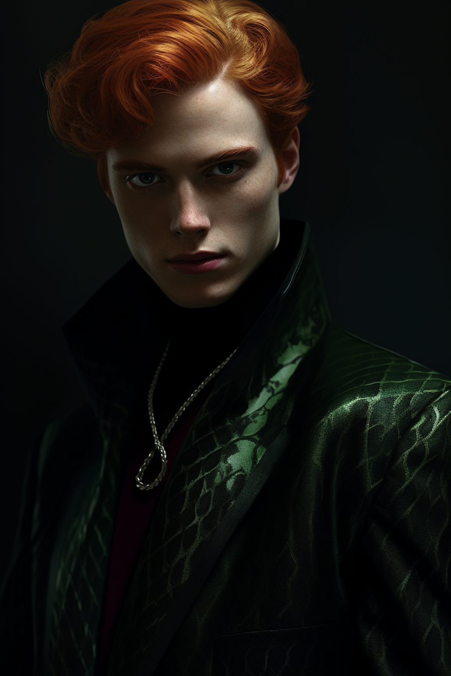 Gaunt young man with skin condition and snake-like eyes