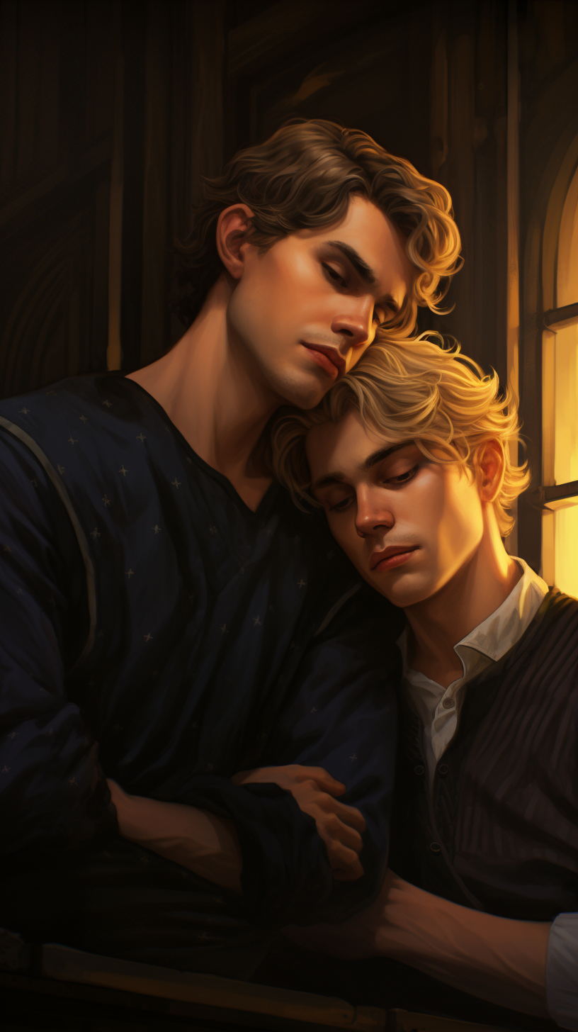 Illustration of gay men in a fantasy setting