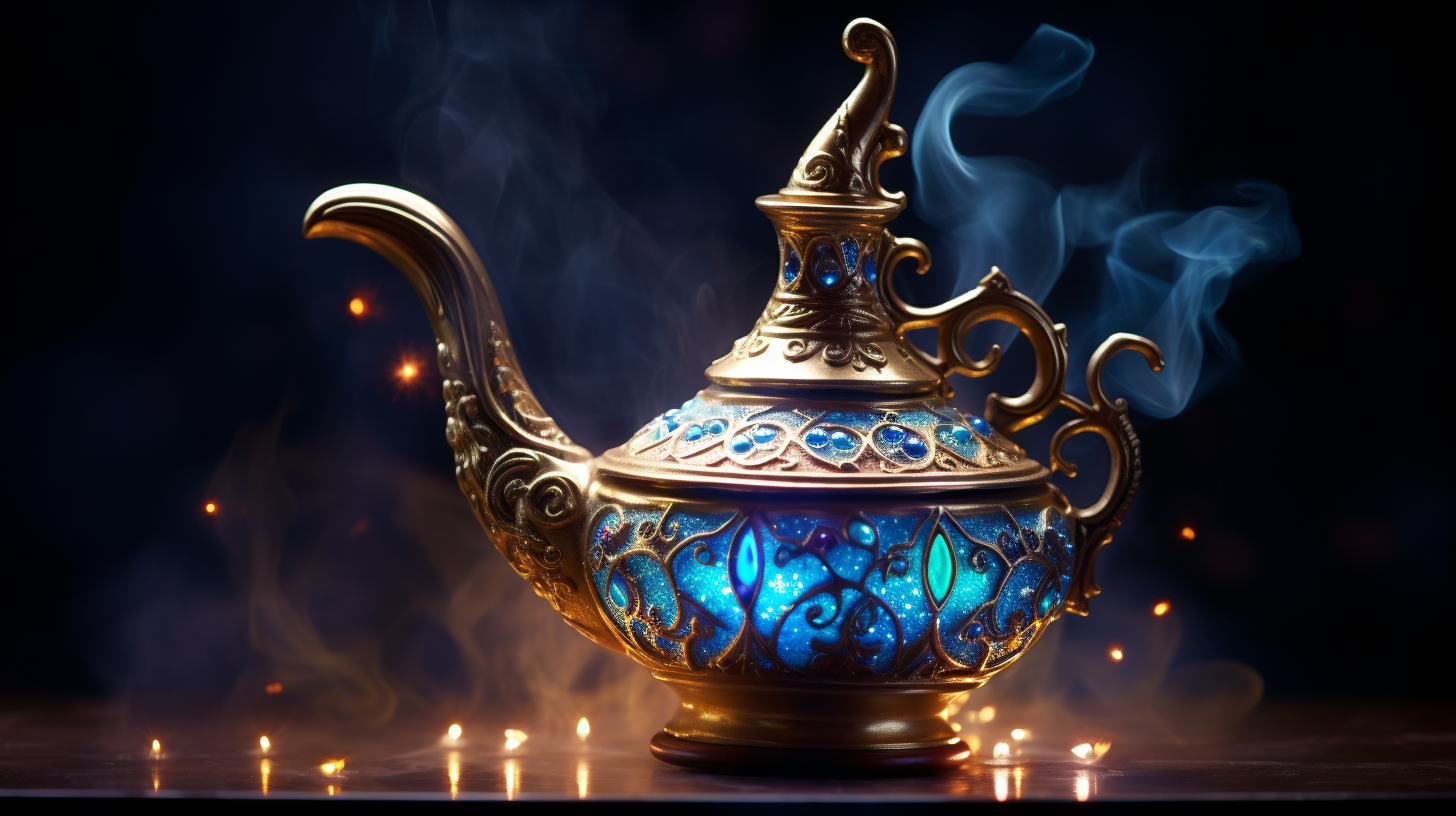 Magical genie lamp granting wishes