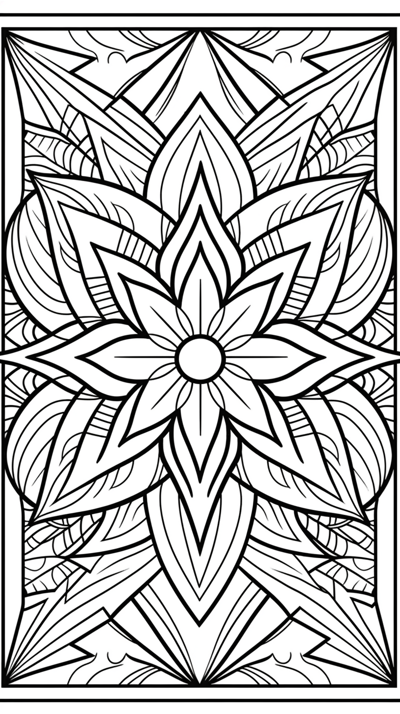 Detailed symmetrical geometric coloring book page