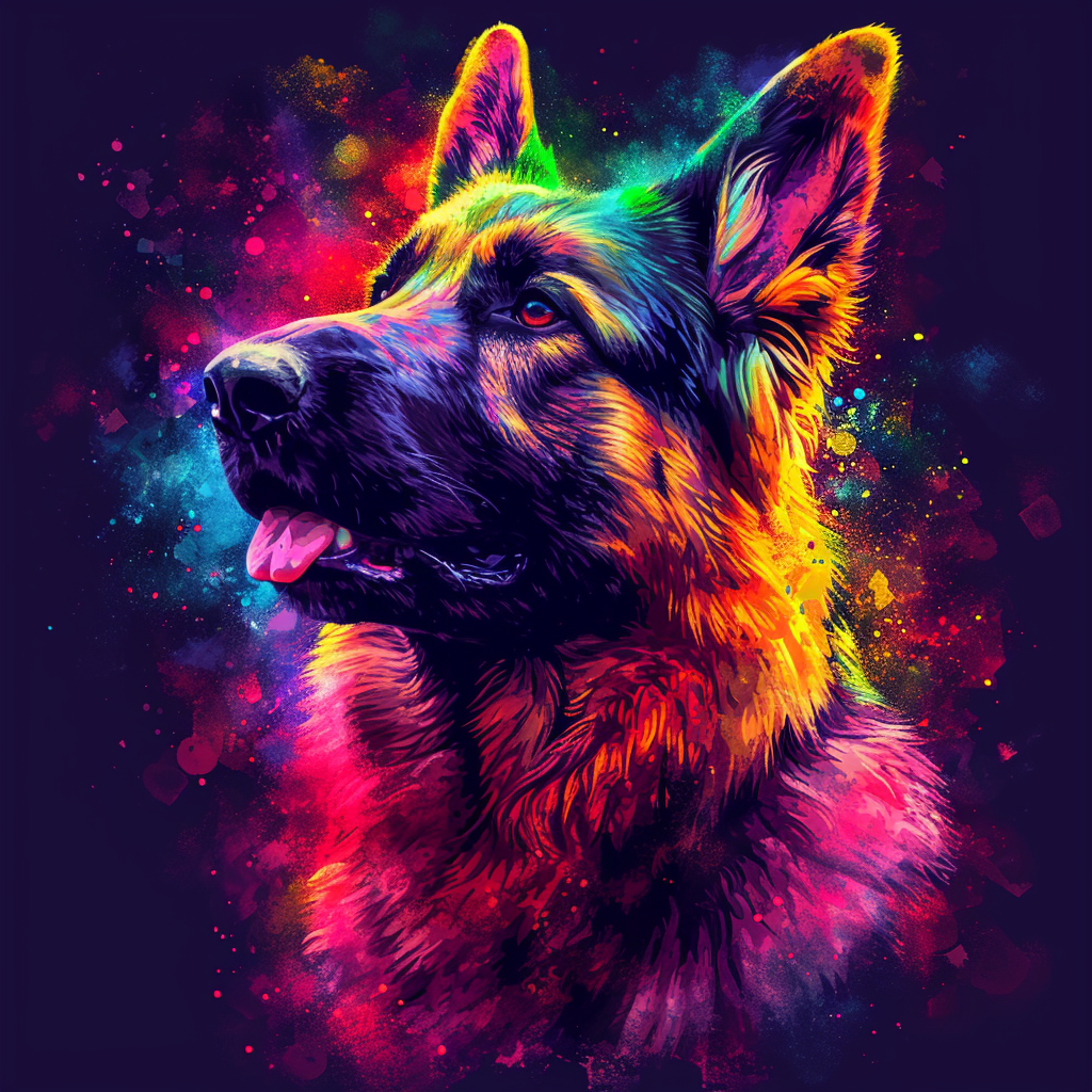 German Shepherd Rainbow Realism Surrealistic Blend