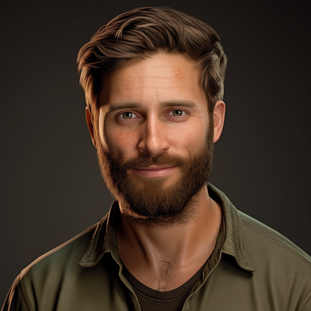 Smiling German Male with Olive Shirt and Beard