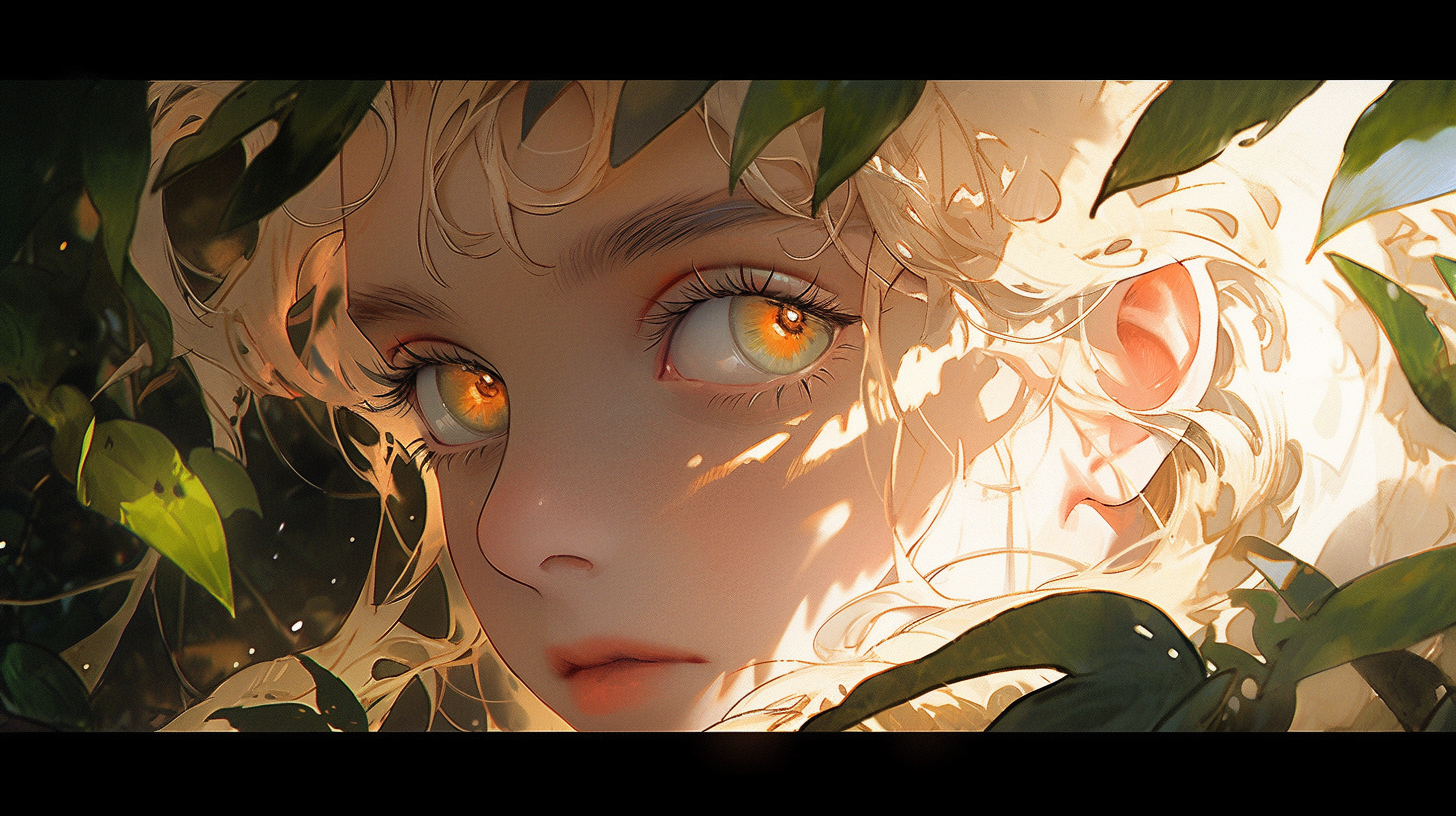 Illustration of a Ghibli style elf girl, Priestess of the Sun