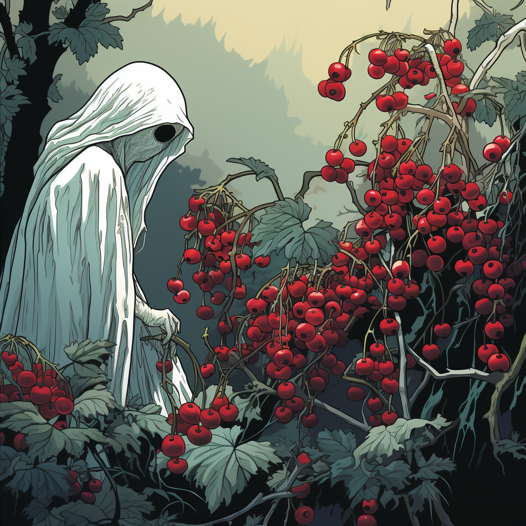 Ghost picking redcurrants in comic style