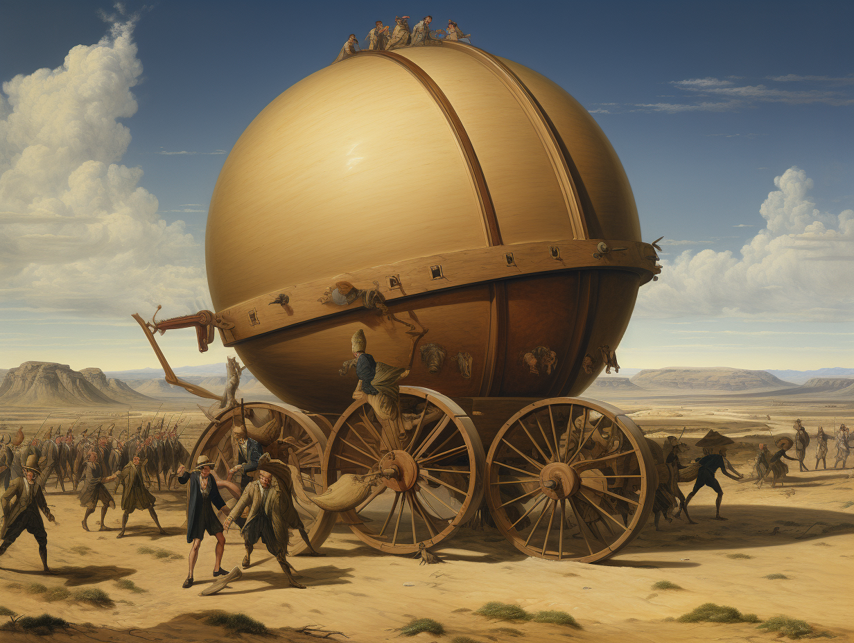 Trojan Army Pushes Giant Wooden Orb Across Desert  ?