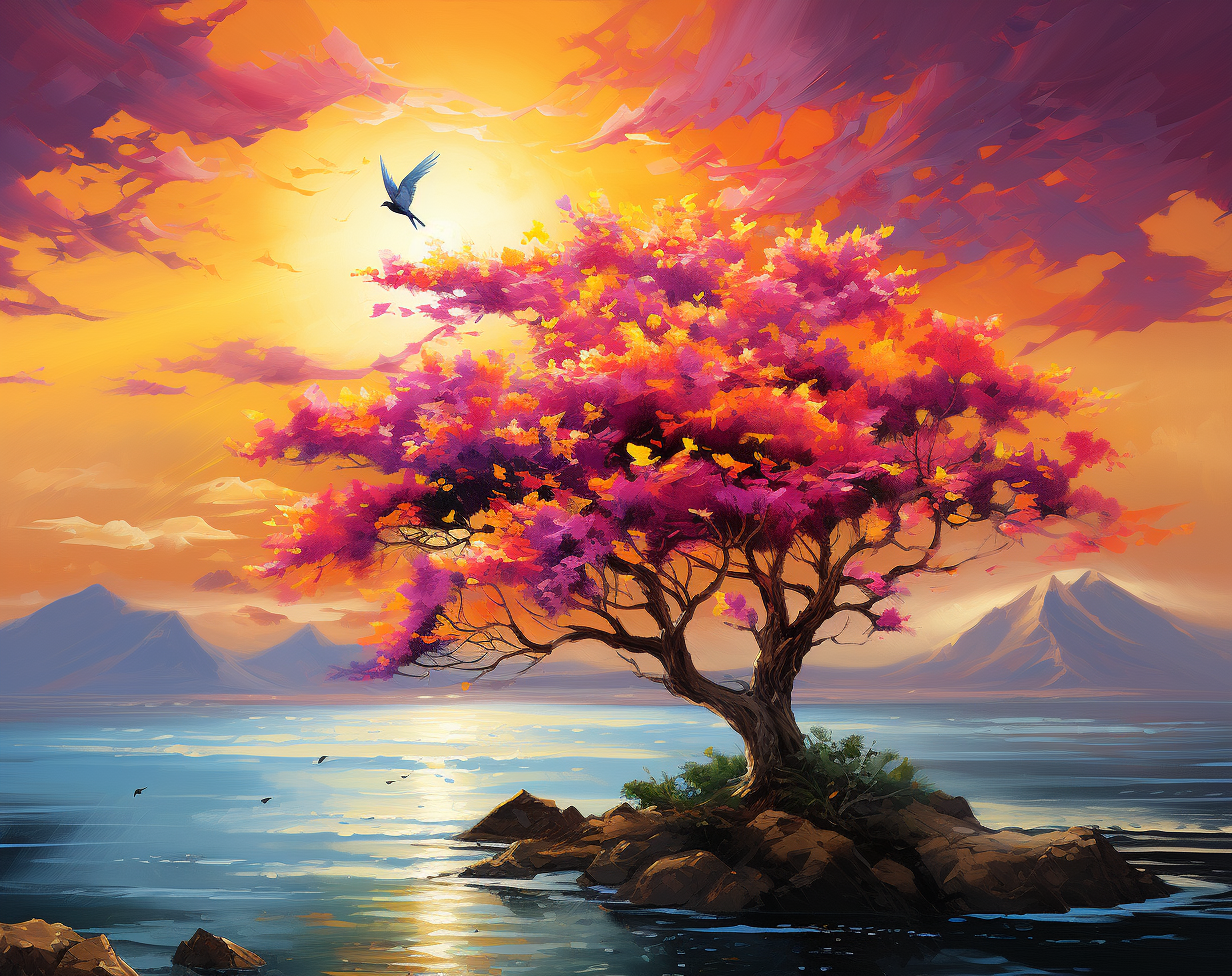 Colorful Bougainvillea Tree by the Ocean