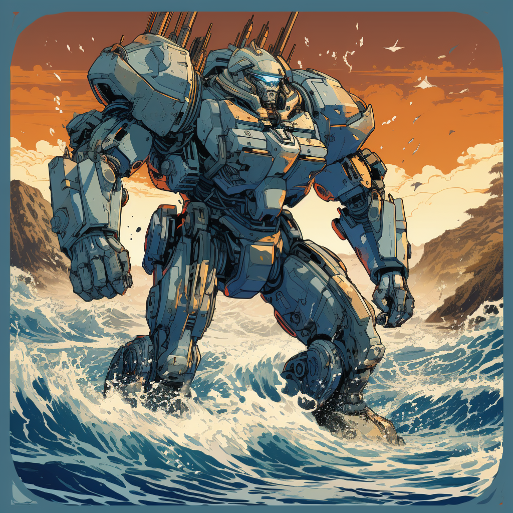 Giant Pacific Rim Jaeger Mech in Ocean