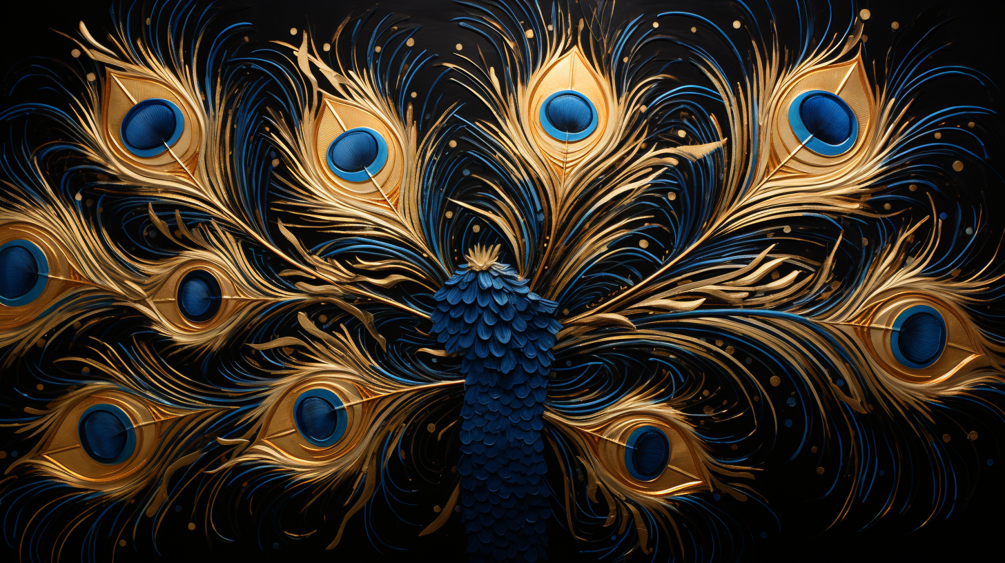 Luxurious gilded peacock feathers pattern painting