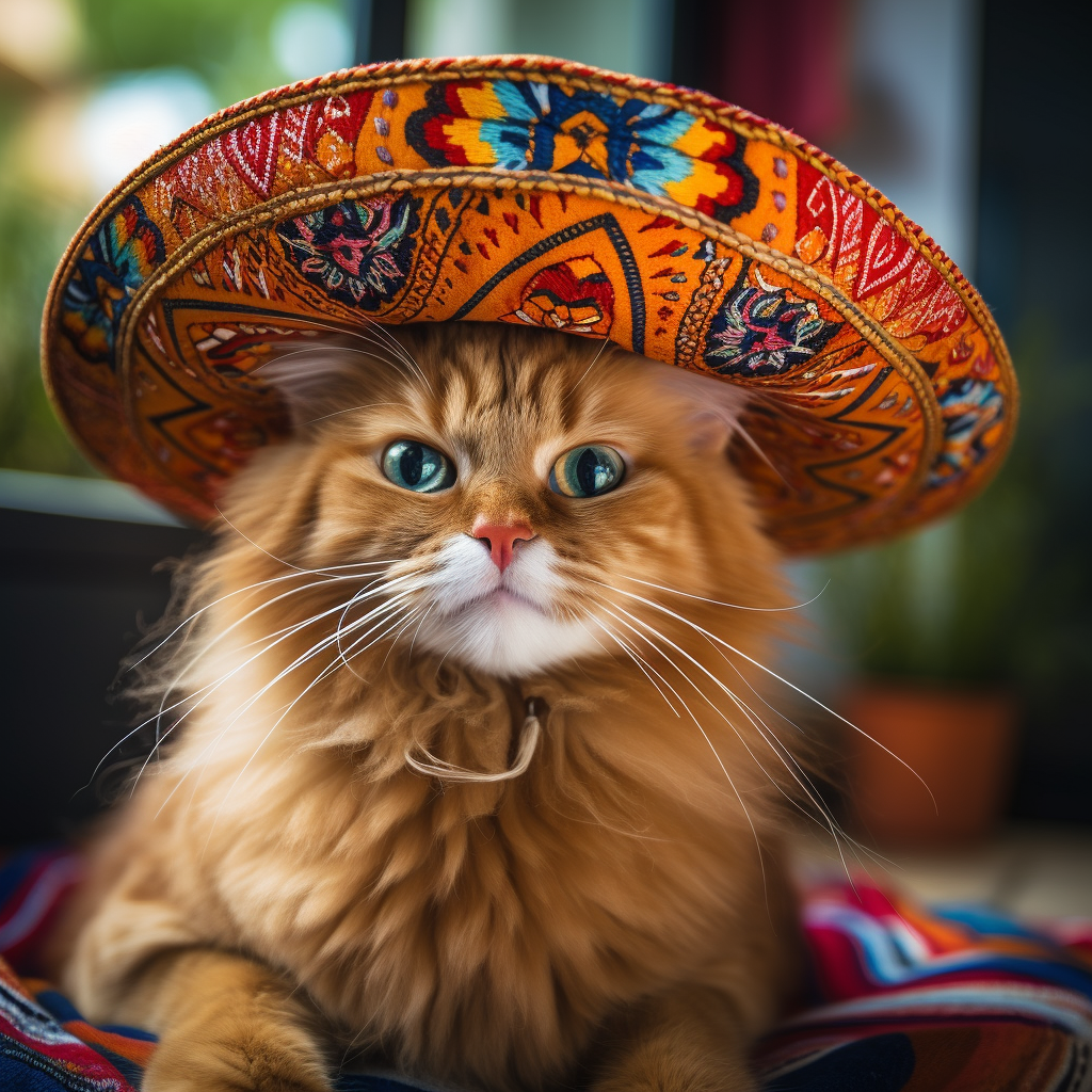 Cute Ginger Cat in Mexican Sombrero