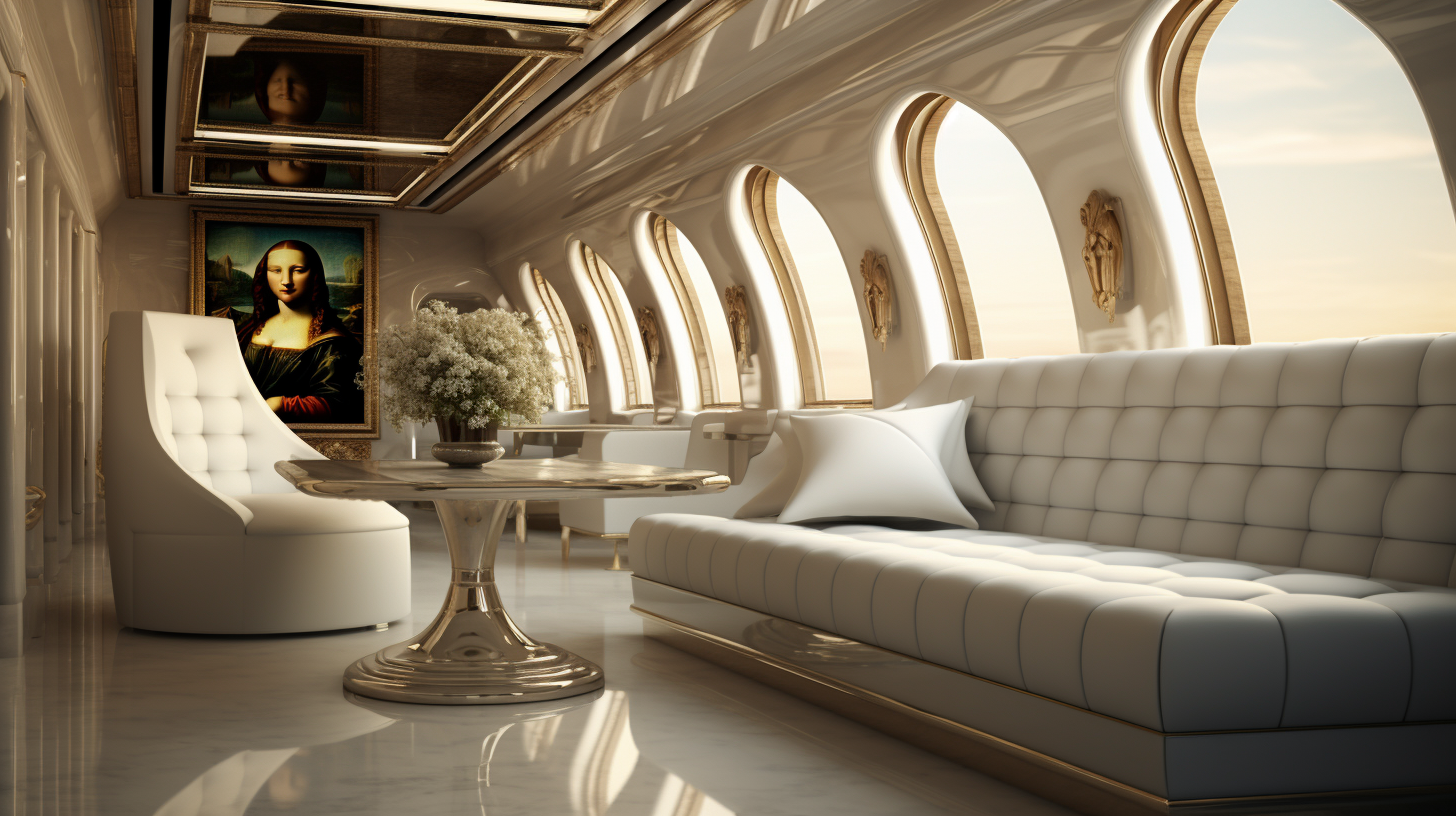 da Vinci's La Gioconda on a Luxury White Interiors Private Jet