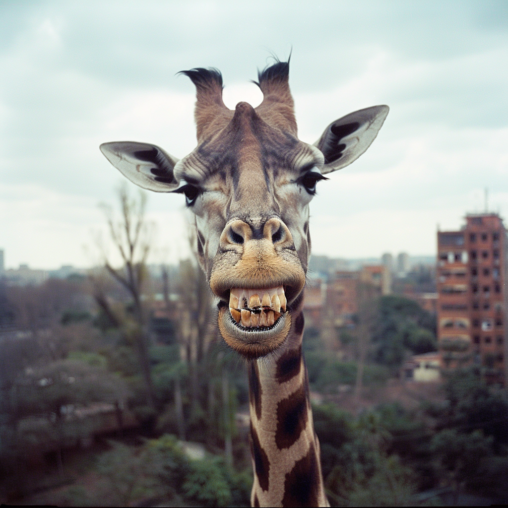 Giraffe with human teeth