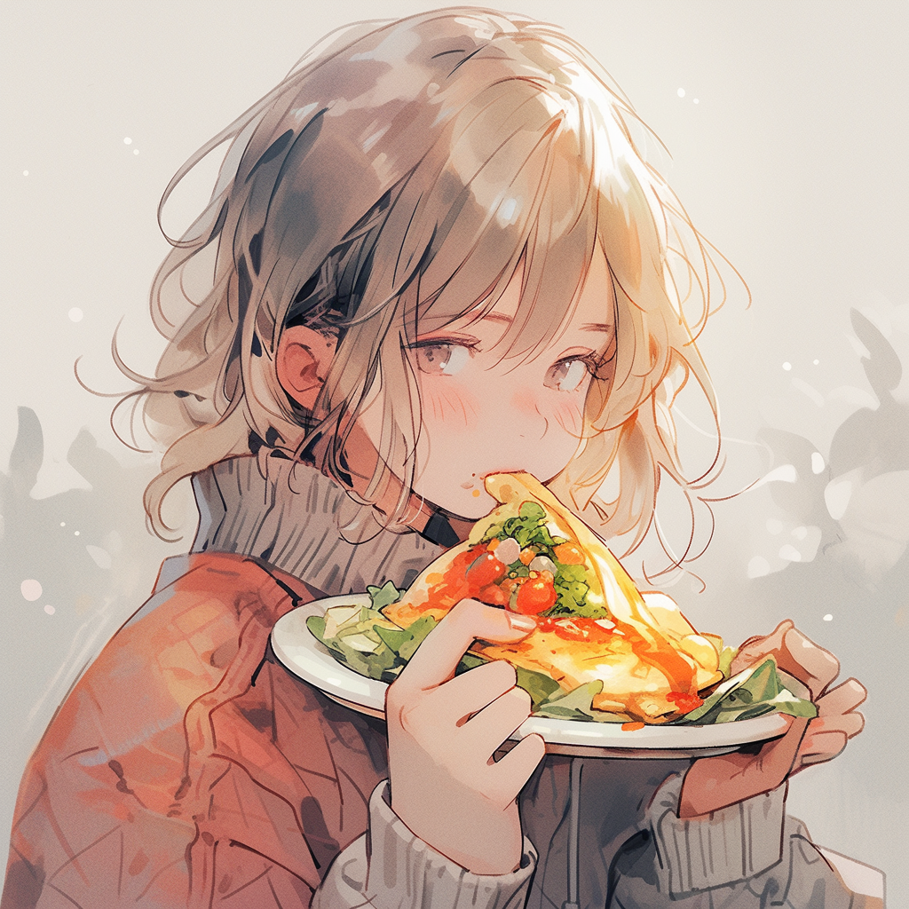 Girl enjoying a tasty omelette