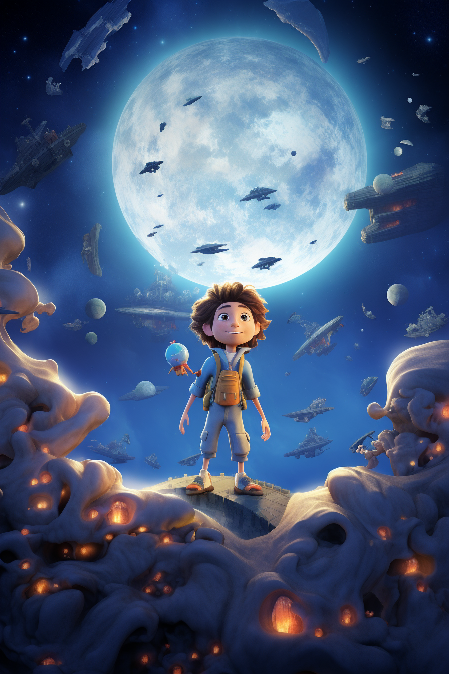 3D animation of a girl in the moon