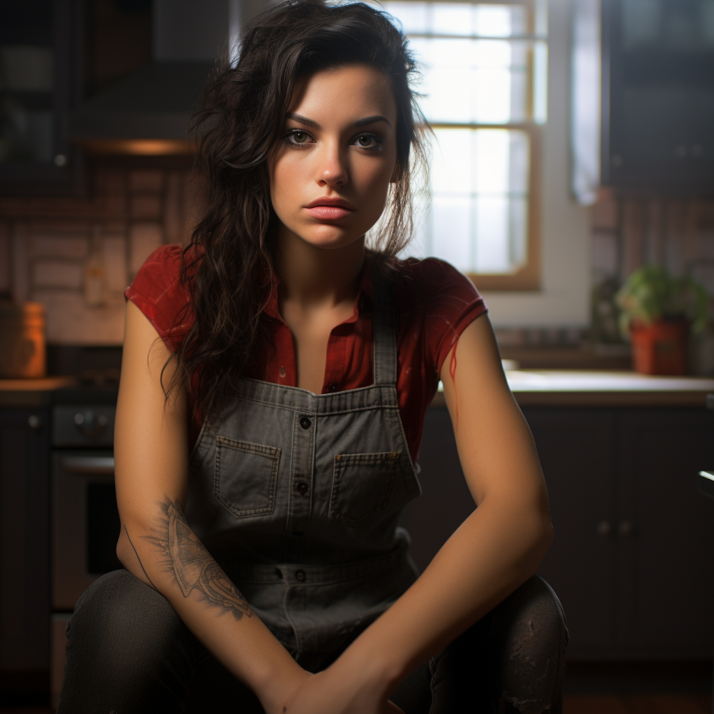 Girl in Kitchen, Waist Up Shot