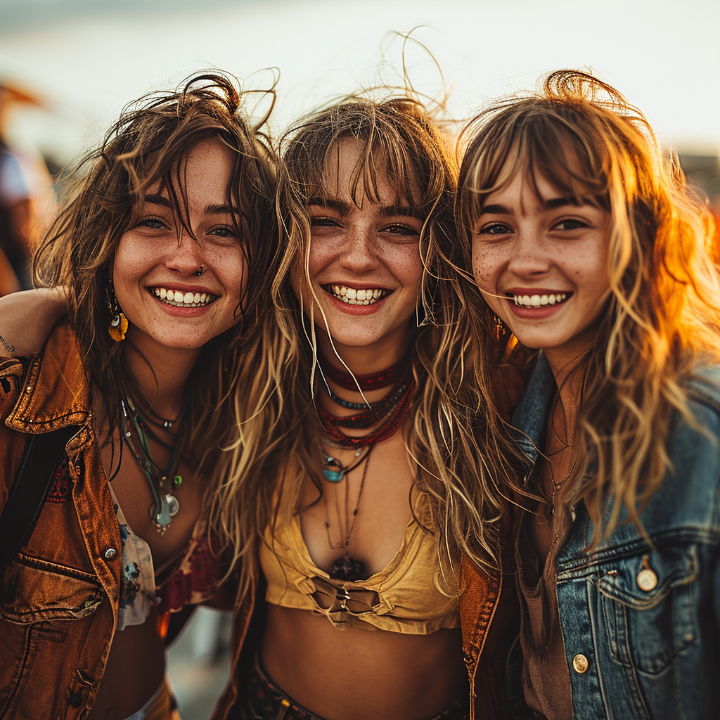 Three girls having a blast on the football field