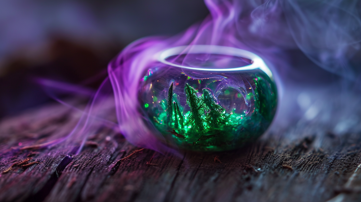 Glass ring with forest and smoke