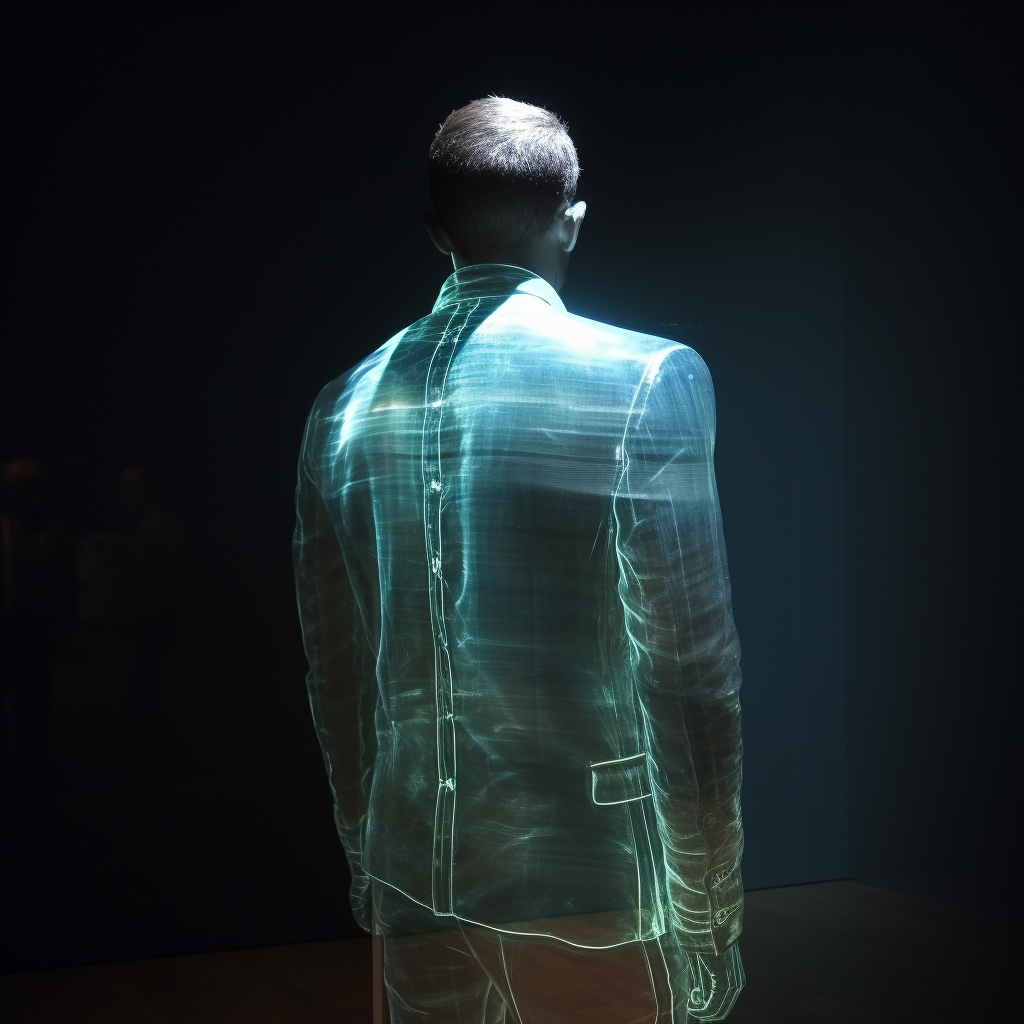 Elegant glassy human figure in indirect light.