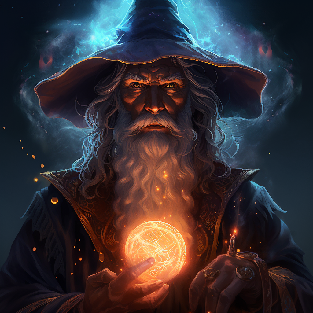 Fantasy wizard with glowing light face