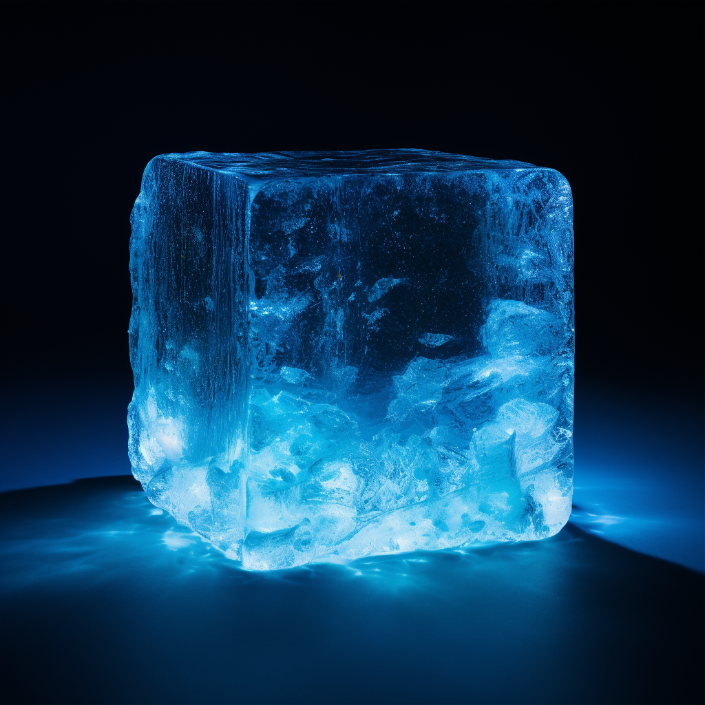 Glowing moonstone in ice block