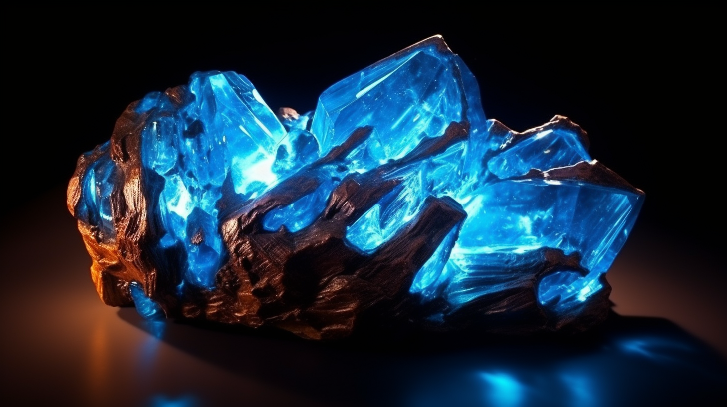 Glowing neon blue uranium ore