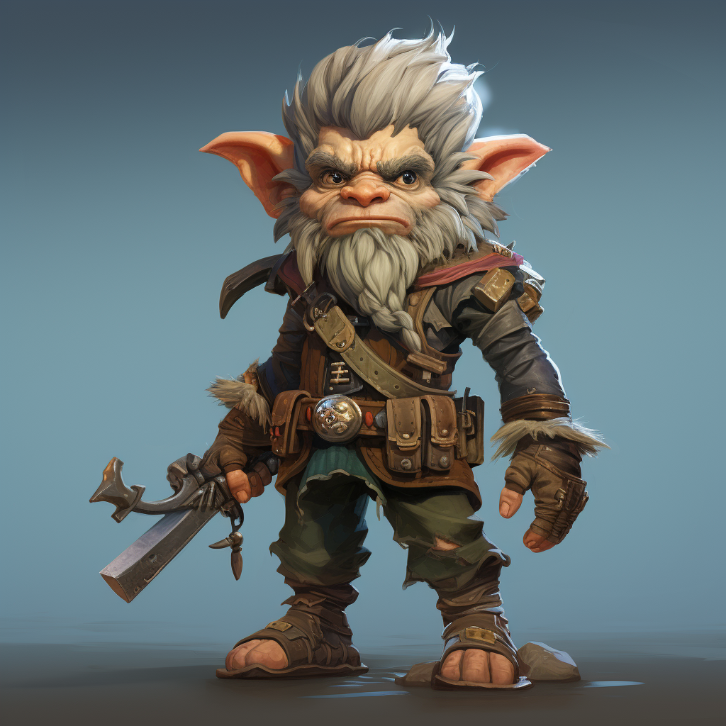 Photorealistic gnome fighter in chaotic neutral alignment