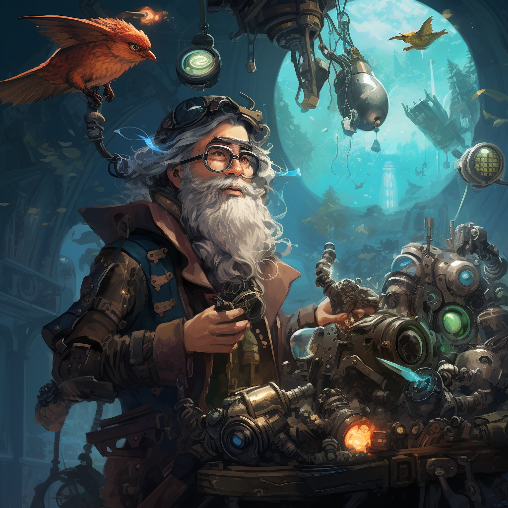 Gnome artificer with mechanical menagerie creatures