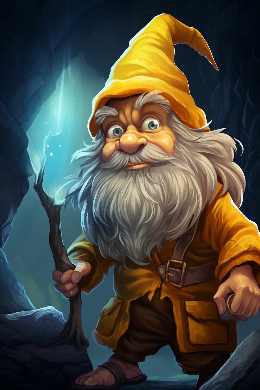 Illustration of male gnome sorcerer with yellow hair