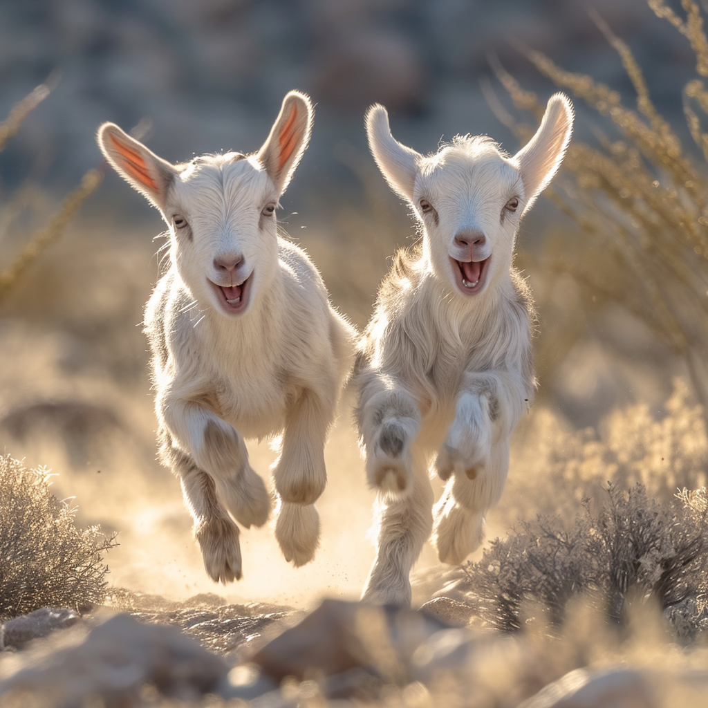 Goat running in desert