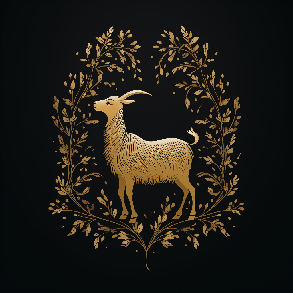 Silhouette of a goat with olive branches