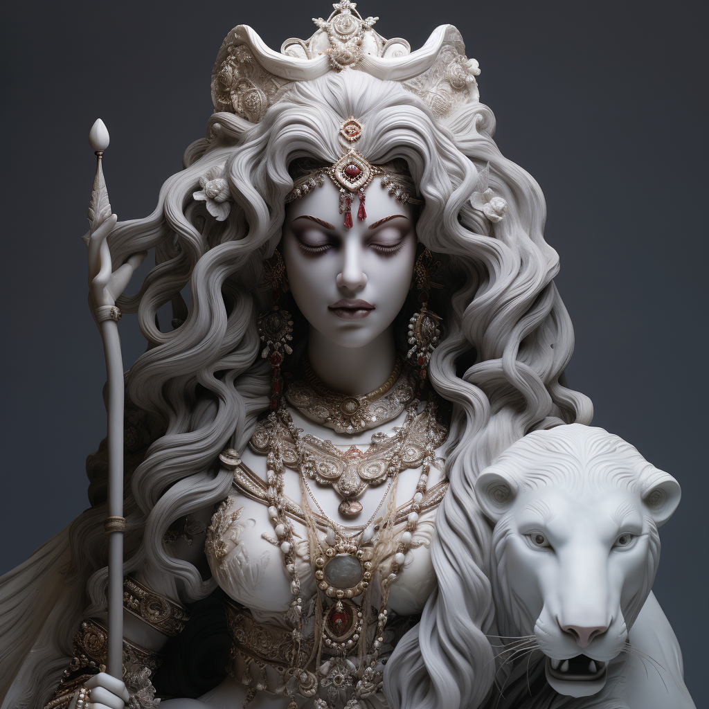 Realistic Marble Carving of Goddess Mayshasur