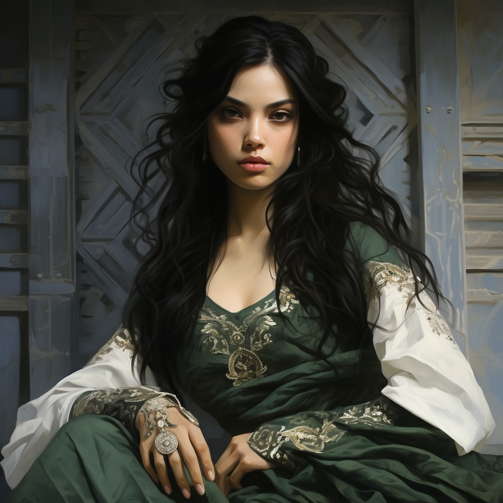Beautiful goddess with green eyes